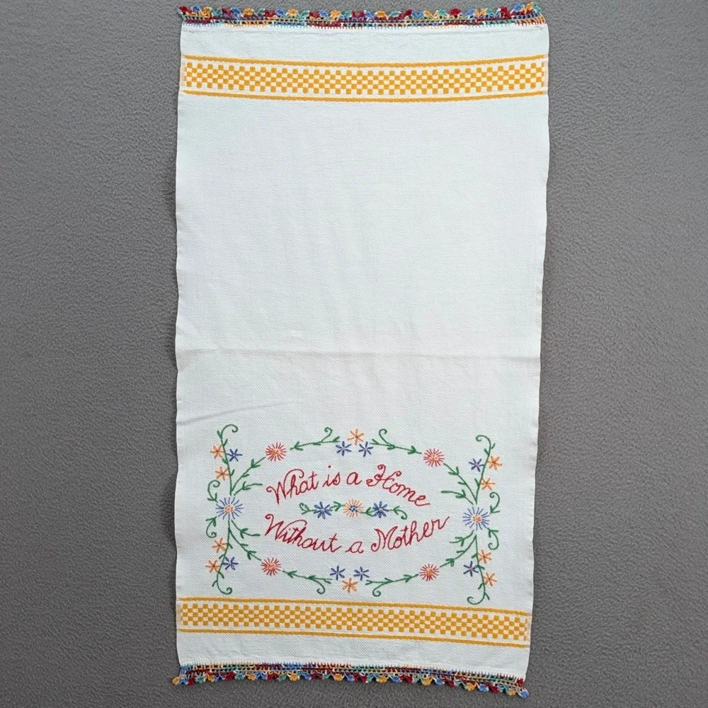 Vintage Lof of‎ 6 Embroidered Hand Towel Linen Floral Lace Trim Kitchen Boho